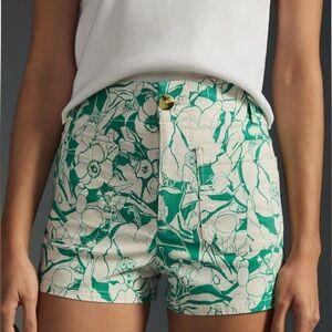 Maeve High Waist Green and Cream Shorts